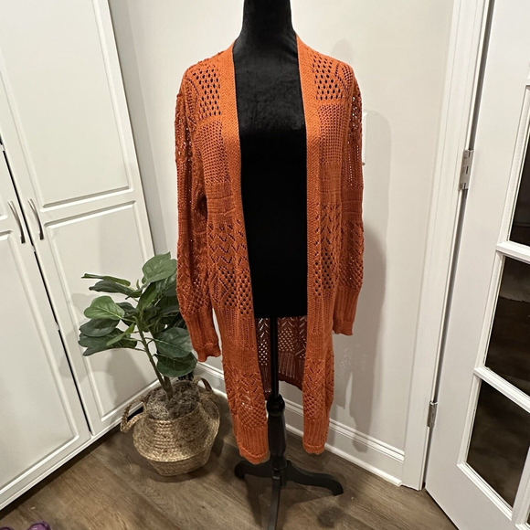 Philosophy Maxi Knit Orange Cardigan Size L Slit Hem - Picture 2 of 12